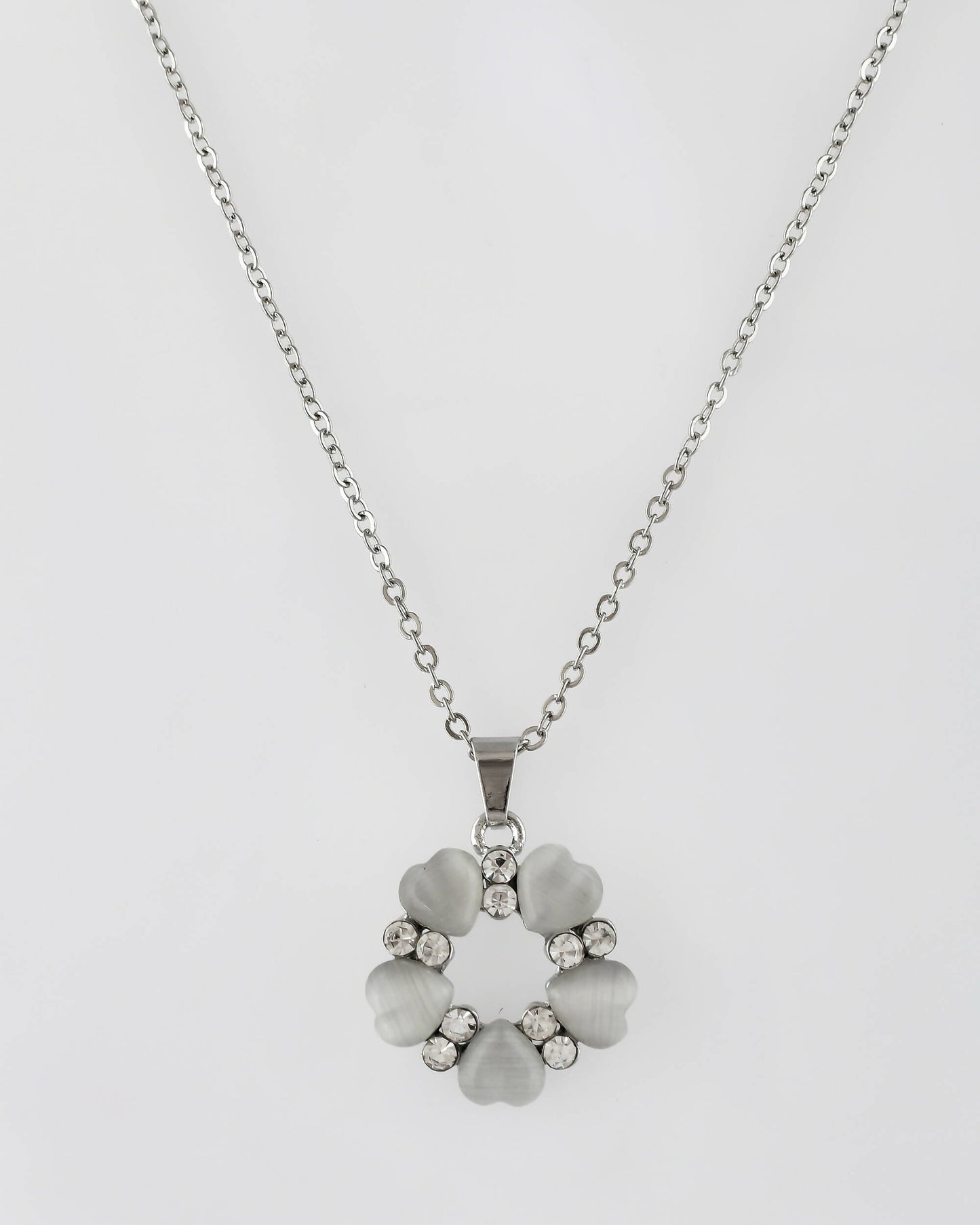VOJ Women Beads Stainless Steel Sliver-Plated Chain with Heart-Shape Pendant