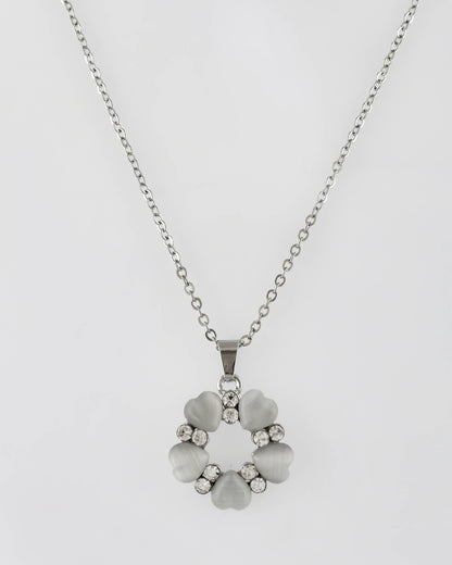 VOJ Women Beads Stainless Steel Sliver-Plated Chain with Heart-Shape Pendant