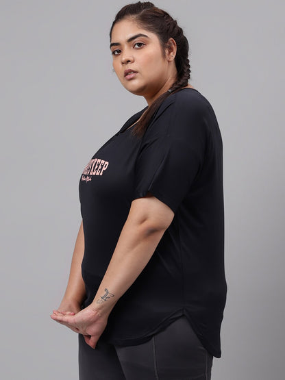 MKH Plus Size Typography Printed Relaxed Fit Dri FIT T-shirt