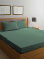 KLOTTHE Green Striped 210 TC Bedsheet with Pillow Covers
