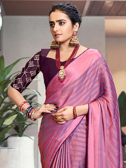 Saree Mall Magenta & Purple Striped Zari Saree