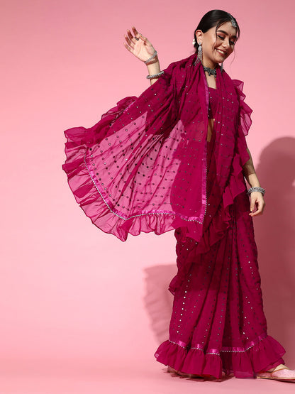 Tikhi Imli Embellished Poly-Georgette Saree with Solid border