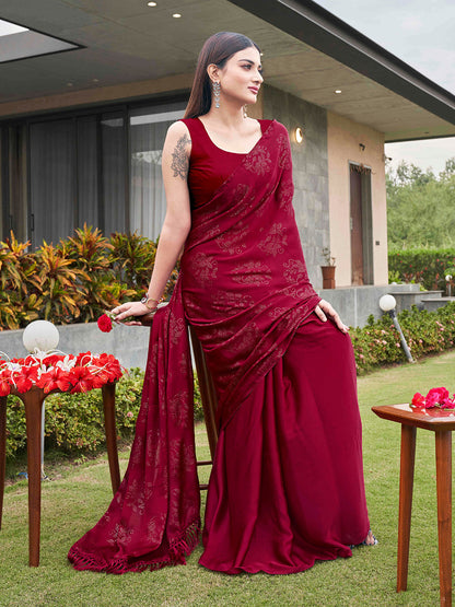 Tikhi Imli Embellished Half and half Satin Saree With Tassels