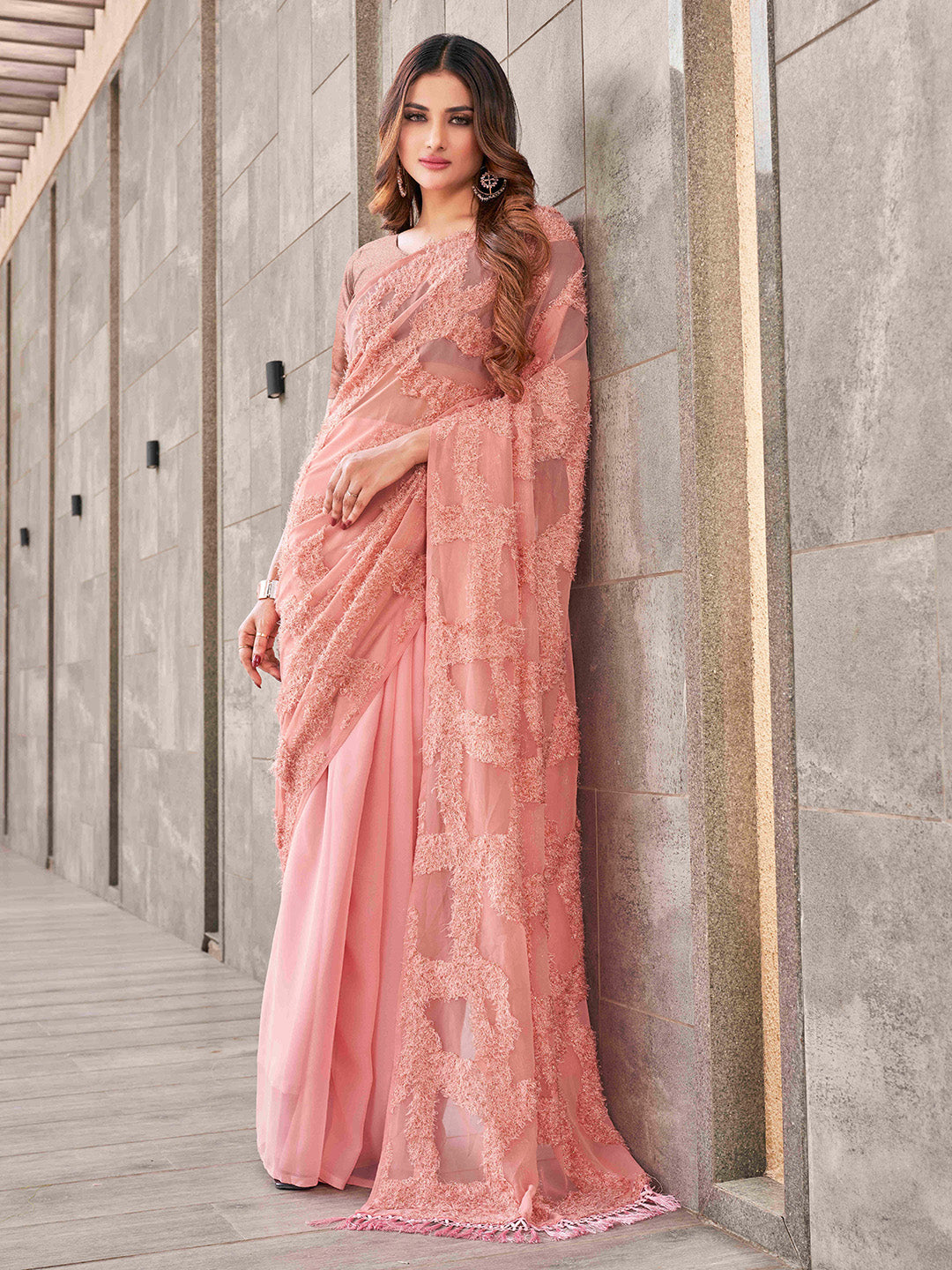 Tikhi Imli Peach Abstract Woven Design Half And Half Saree