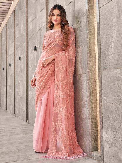 Tikhi Imli Peach Abstract Woven Design Half And Half Saree