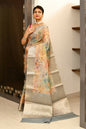 Joban Fashion Grey & Orange Saree Tissue Digital With Embroidery