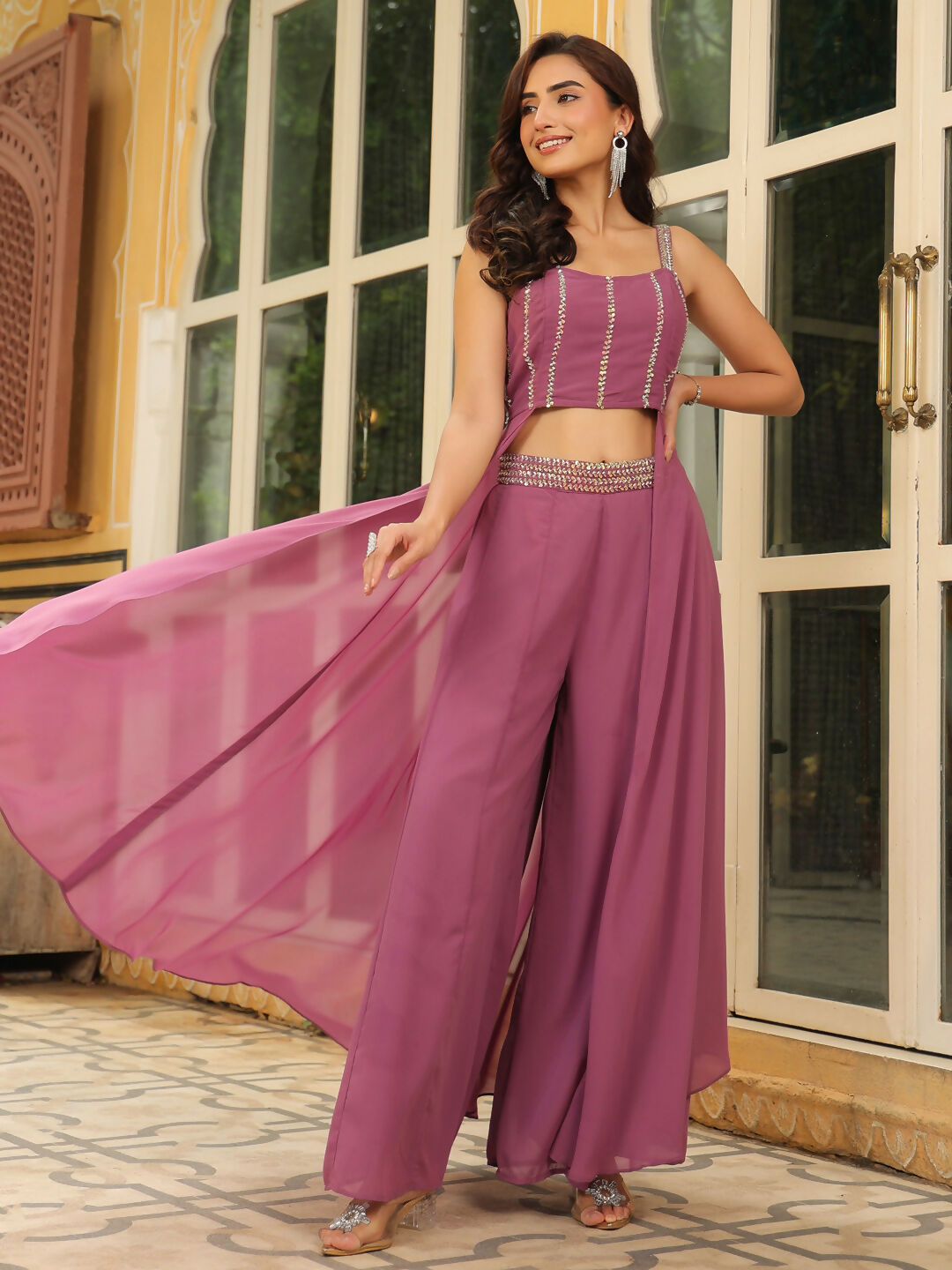 Janasya Lavender Georgette Embellished Co-Ords