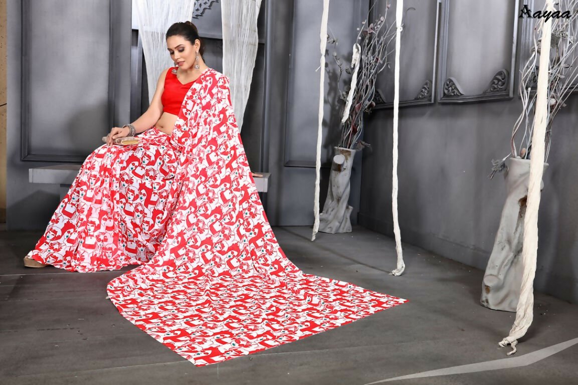 Aayaa Designer Printed Georgette Saree - Multi Color
