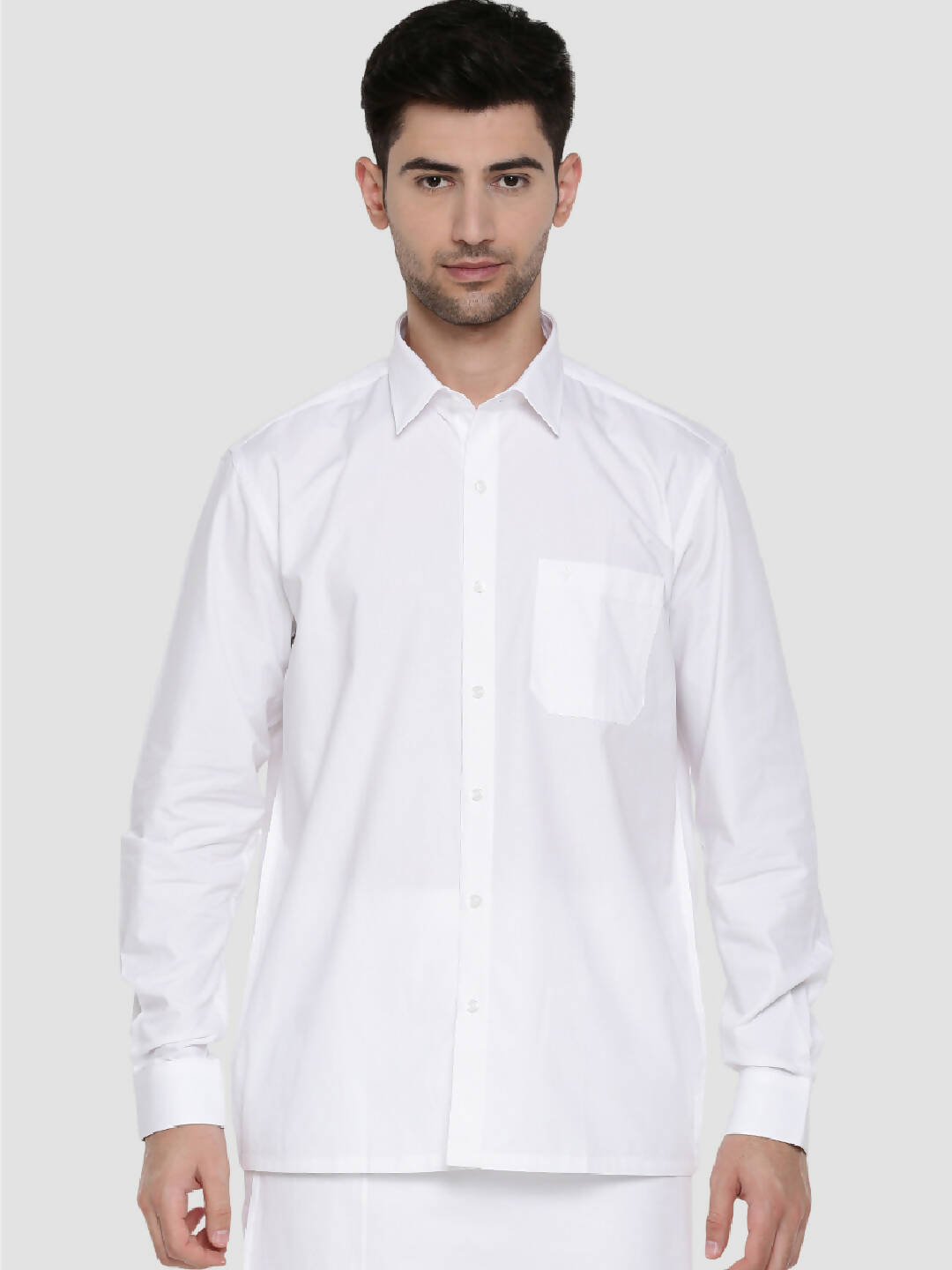 Ramraj Cotton Mens Full Sleeve Formal Poly Cotton White Shirt