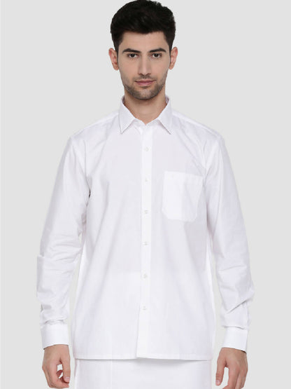 Ramraj Cotton Mens Full Sleeve Formal Poly Cotton White Shirt