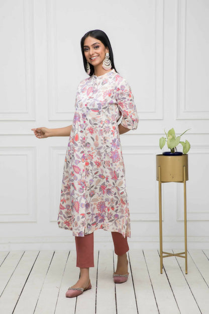 Myshka Women Cotton A-Line Round Neck Multi Floral Kurtas