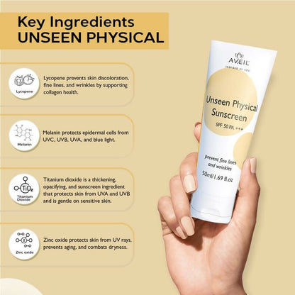 Aveil Unseen Physical Sunscreen SPF 50 PA +++