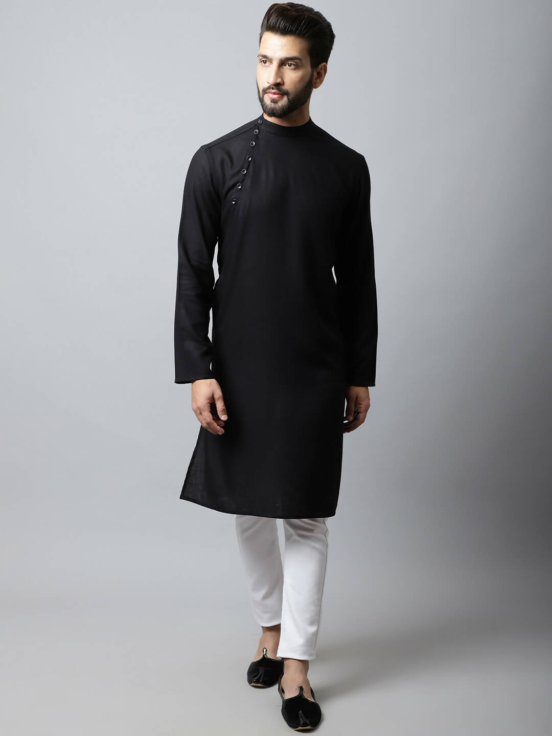 Even Apparels Black Color Linen Linen Men's Kurta With Side Placket (LN761)