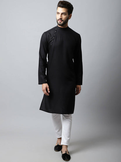 Even Apparels Black Color Linen Linen Men's Kurta With Side Placket (LN761)