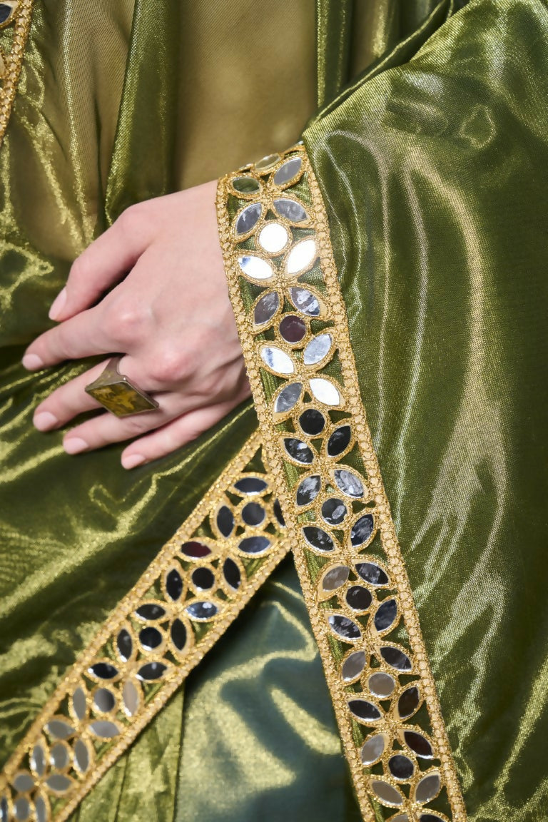 Green Gold Tissue Net Solid & Gold Cotted Saree - Samaa