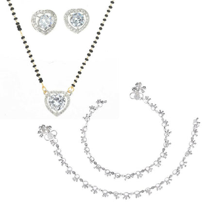 AanyaCentric Gold-Polished Mangalsutra Pendant Earring Set & Silver Plated Anklet