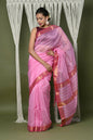 Very Much Indian Handloom Cotton Silk Maheshwari Saree With Sleek Golden Border - Rose Pink