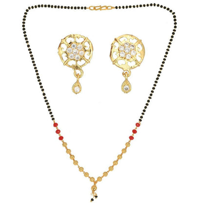 AanyaCentric Gold-Polished Short Mangalsutra Set with Earrings