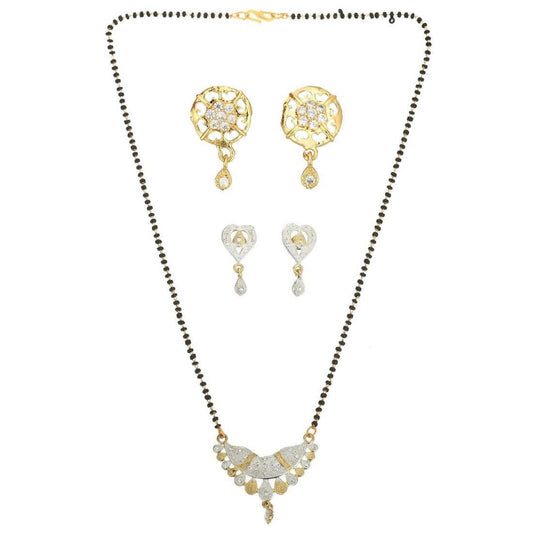 AanyaCentric Gold-Polished Mangalsutra with Pendant, 2 Pair Earrings