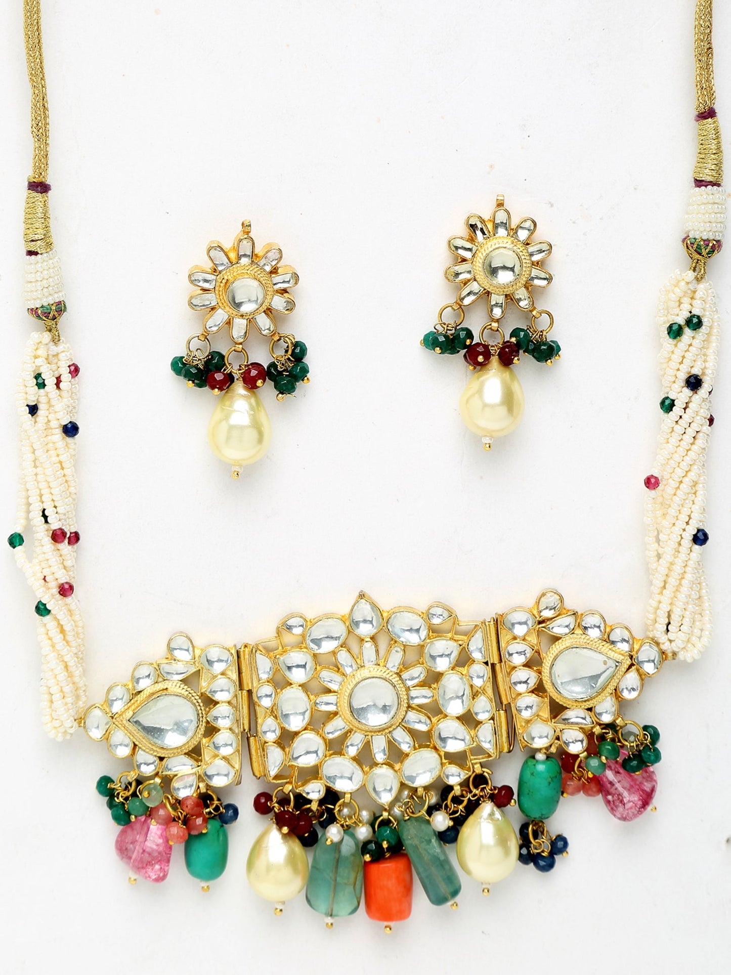 Kundan Maharani Choker With Earrings - Ruby Raang