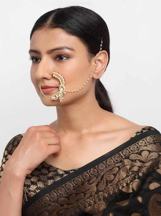 Maharani Kundan Nose Ring - Ruby Raang