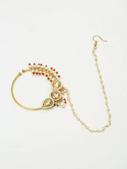 Maharani Kundan Nose Ring - Ruby Raang