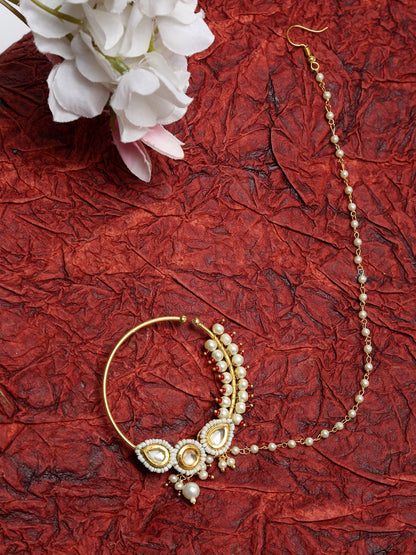 Maharani Kundan Nose Ring - Ruby Raang