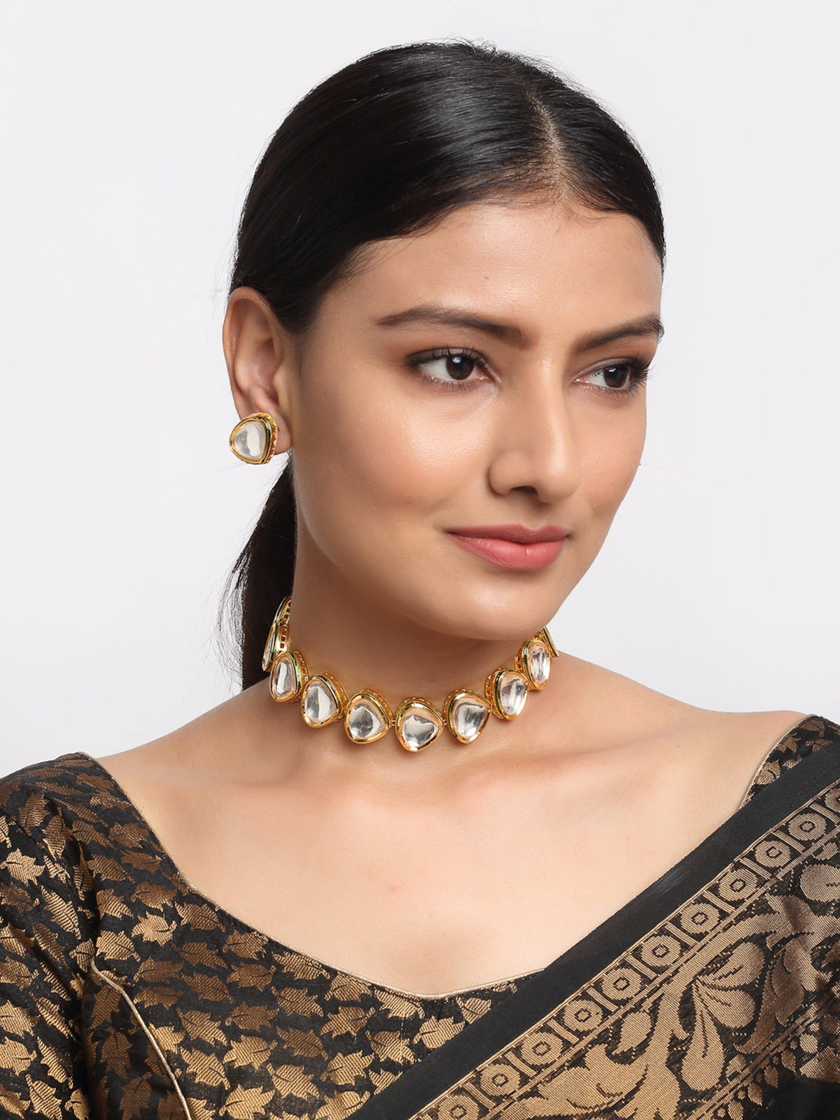 Kundan Choker With Kundan Studs - Ruby Raang