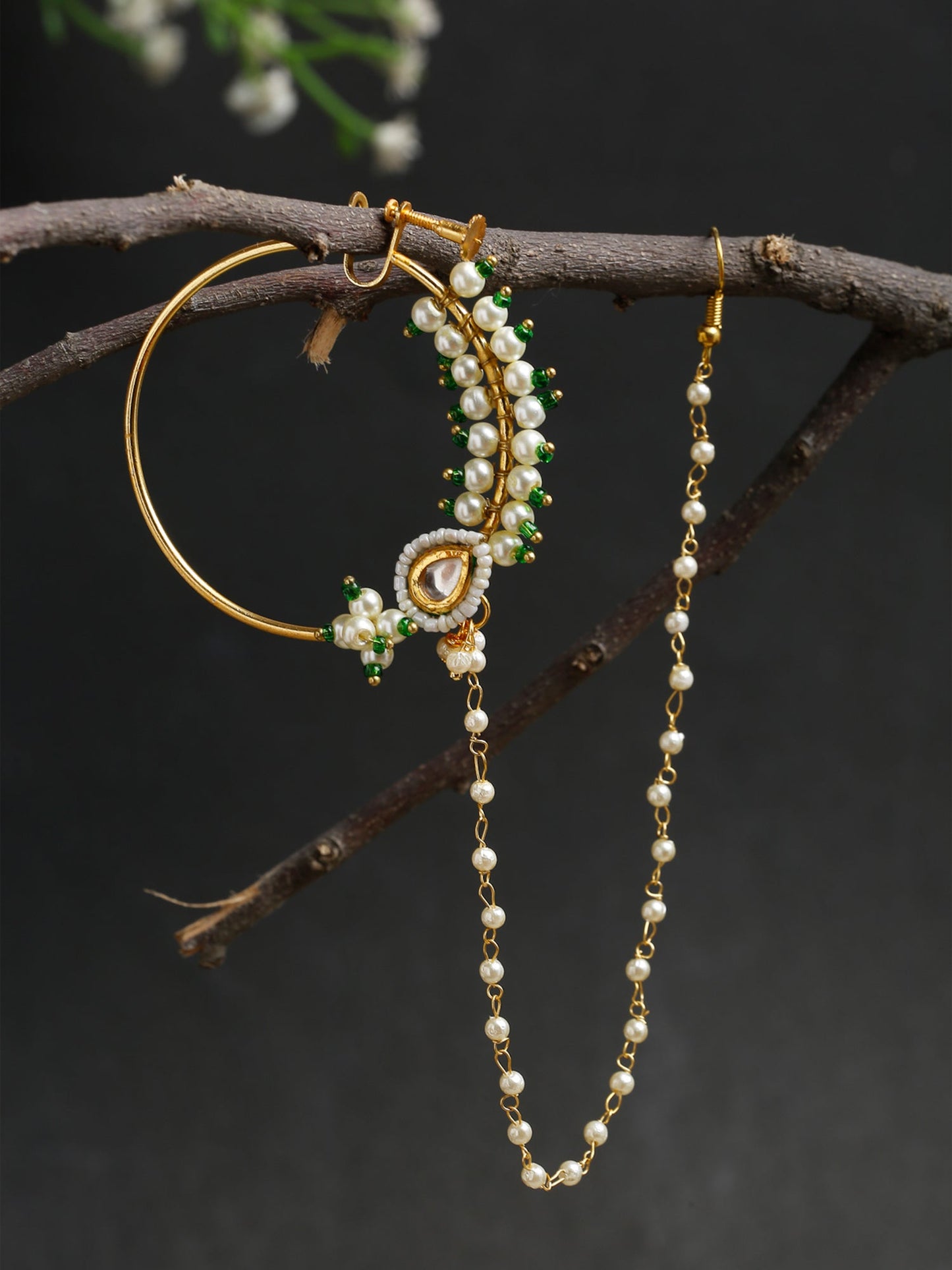 Maharani Kundan Nose Ring - Ruby Raang