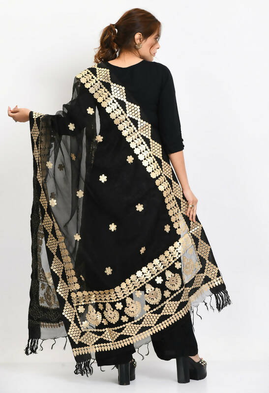 Mominos Fashion Moeza Women Organza Gotta Patti Bridal Dupatta Black Dupatta