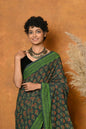 Very Much Indian Handblock Printed Cotton Saree With Natural Dyes - Green