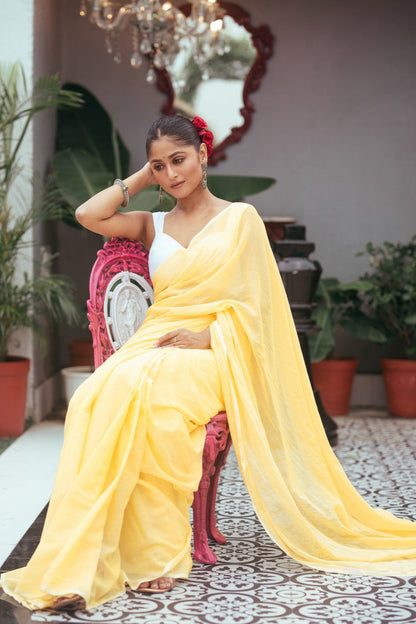 Very Much Indian Mastaani - Pure Mul Cotton Handloom Saree - Fresh Yellow