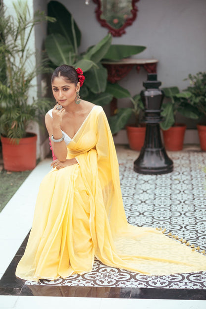 Very Much Indian Mastaani - Pure Mul Cotton Handloom Saree - Fresh Yellow
