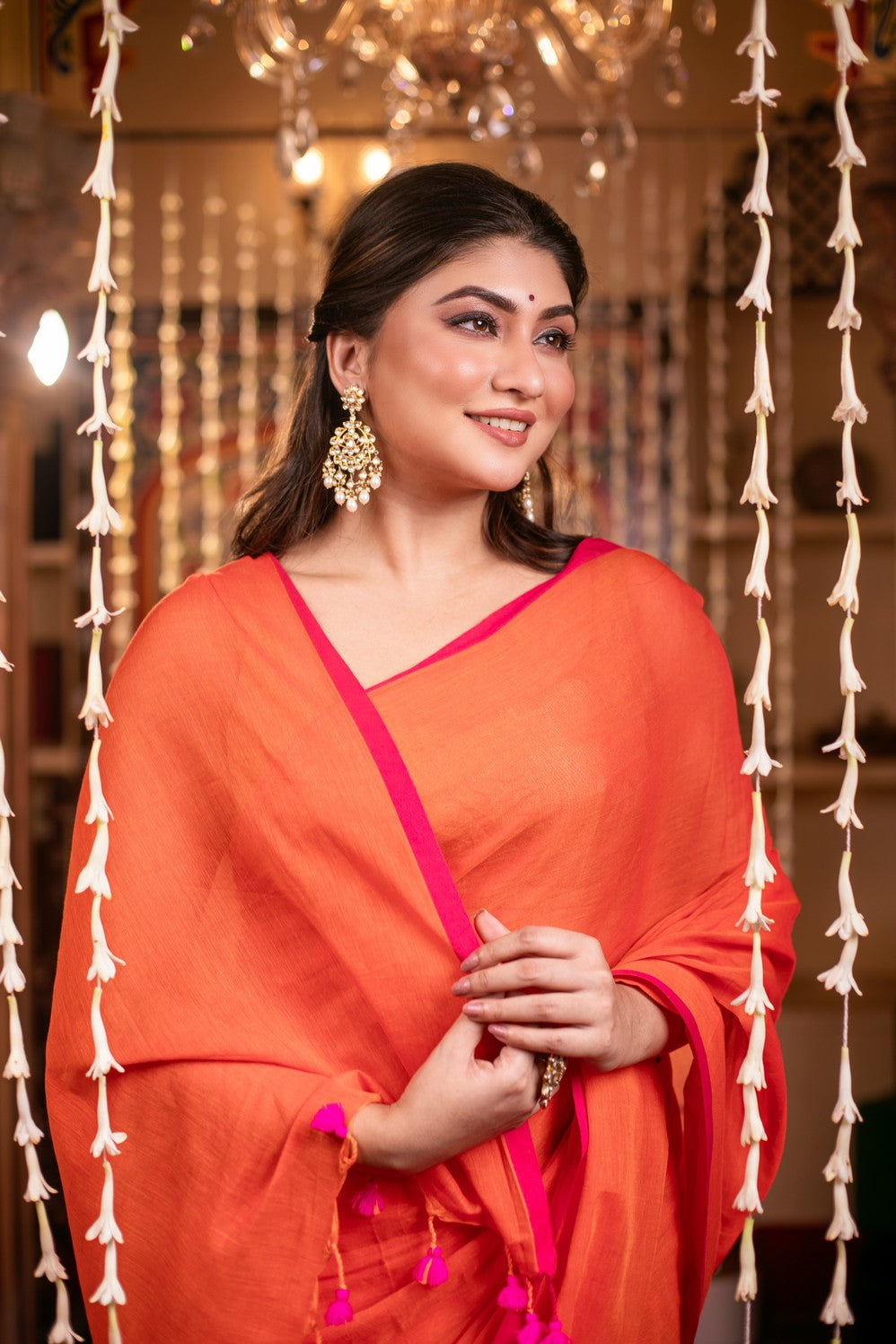Very Much Indian Mastaani - Pure Mul Cotton Handloom Saree - Saphire Orange