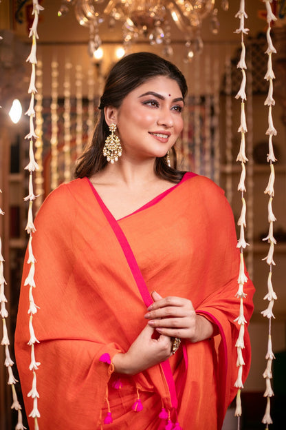Very Much Indian Mastaani - Pure Mul Cotton Handloom Saree - Saphire Orange