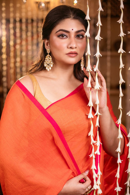 Very Much Indian Mastaani - Pure Mul Cotton Handloom Saree - Saphire Orange