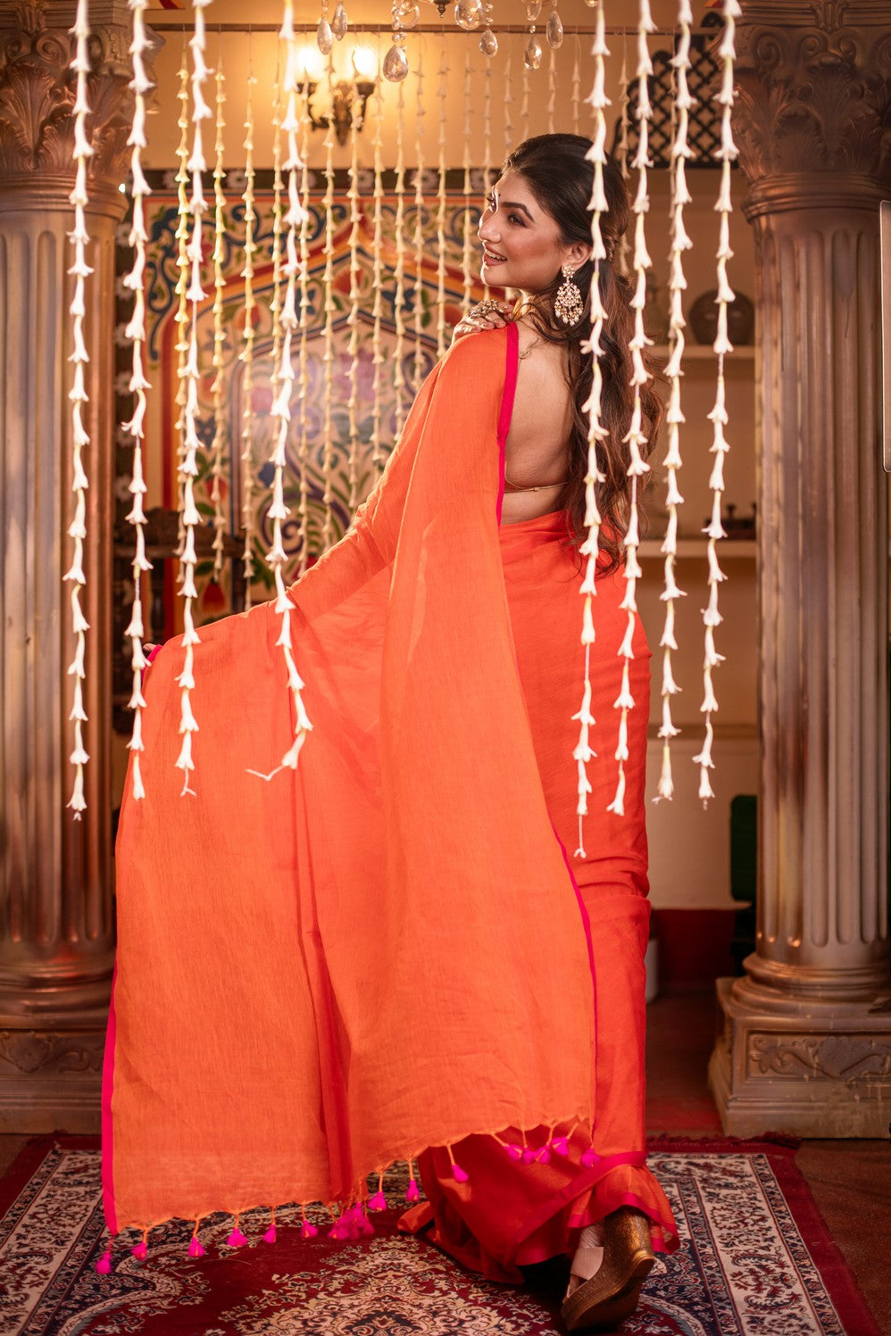Very Much Indian Mastaani - Pure Mul Cotton Handloom Saree - Saphire Orange