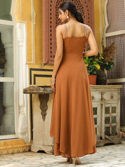 Janasya Brown Georgette Embellished Co-Ords