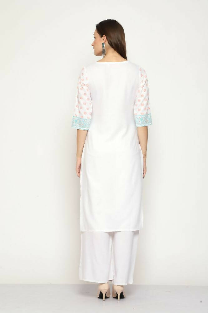Maai Rayon Hand Printed Kurta Off-White