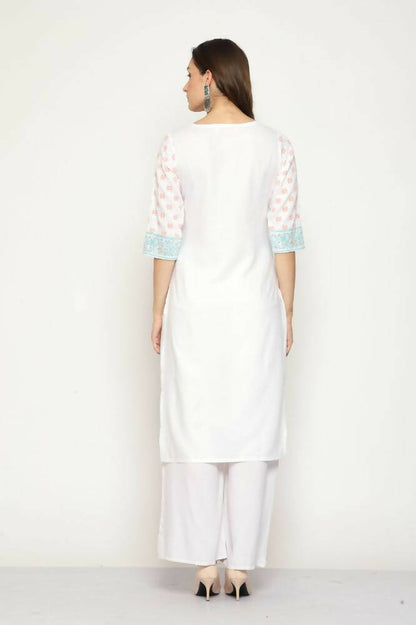 Maai Rayon Hand Printed Kurta Off-White