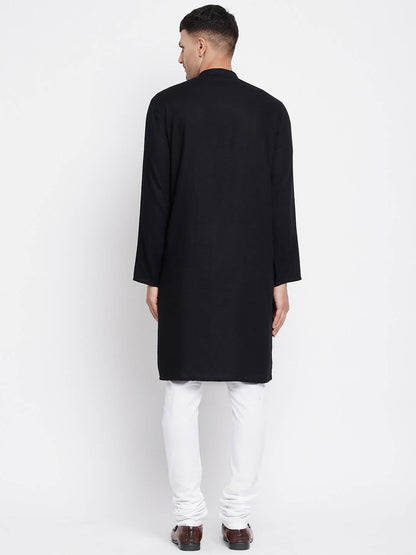 Even Apparels Black Pure Cotton Men's Sherwani Kurta With Open Front