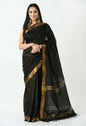 Mominos Fashion Moeza Black Bhagalpuri Handloom Silk Raj Shree Saree with unstitched Blouse piece