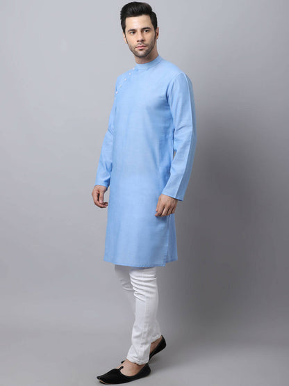 Even Apparels Blue Pure Cotton Men's Kurta With Side Placket (MMS503)
