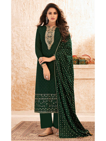 Myra Deep Green Emboidered Georgette Pant Style Suit