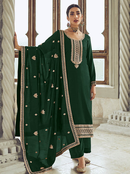 Myra Bottle Green Premium Silk Embroidered Pant Style Suit