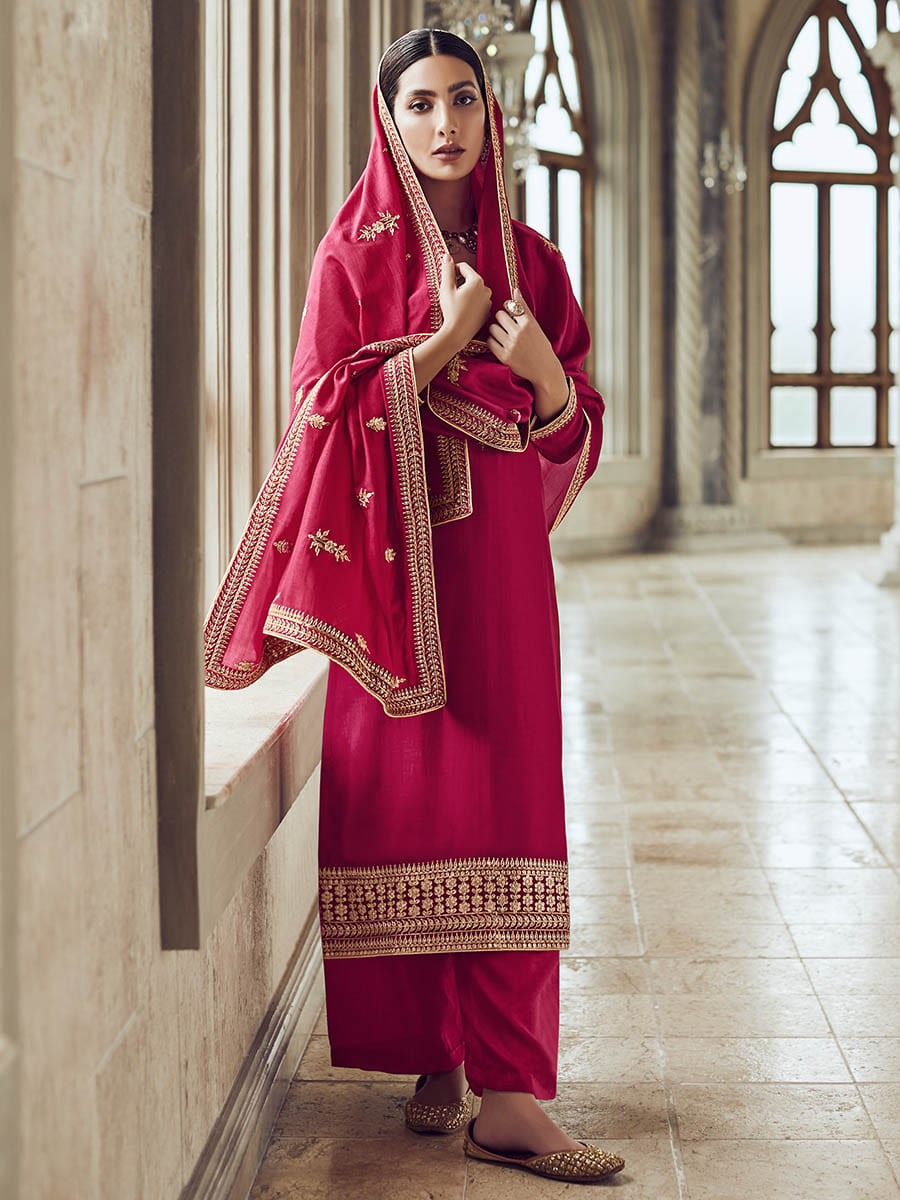Myra Rani Premium Silk Embroidered Pant Style Suit