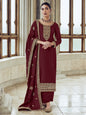 Myra Maroon Premium Silk Embroidered Pant Style Suit