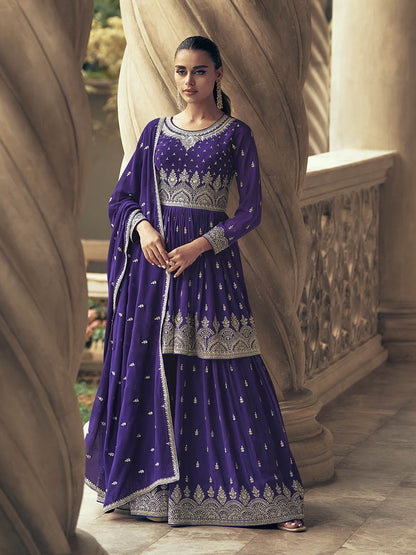 Myra Violet Real Georgette Gharara Style Embroidered Suit