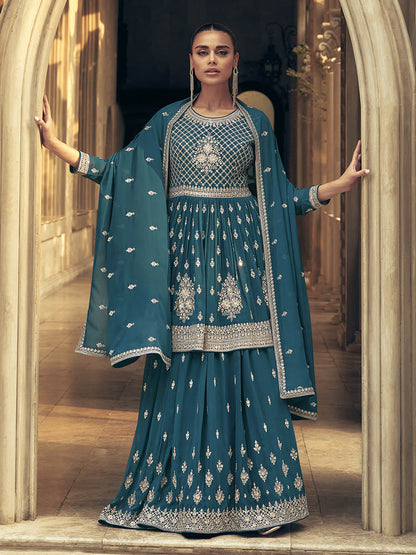 Myra Firozi Real Georgette Gharara Style Embroidered Suit
