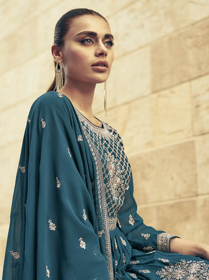 Myra Firozi Real Georgette Gharara Style Embroidered Suit